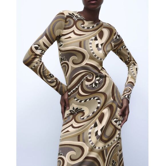 NWT Zara Printed Midi Dress - Picture 6 of 13